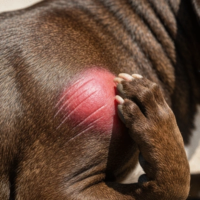 Close-up of a dog's skin showing signs of redness and irritation